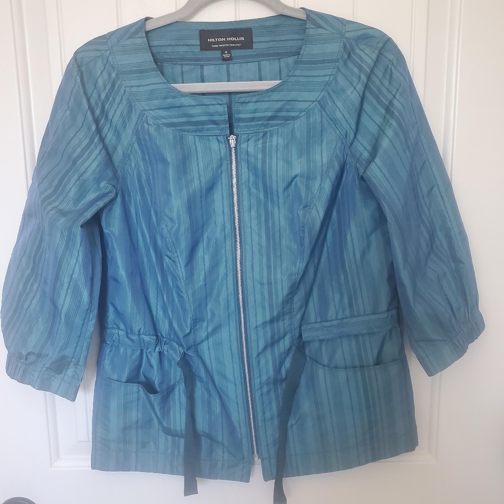 HILTON HOLLIS BLUE STRIPED LS ZIPPERED SHACKET/JACKET - SIZE 4